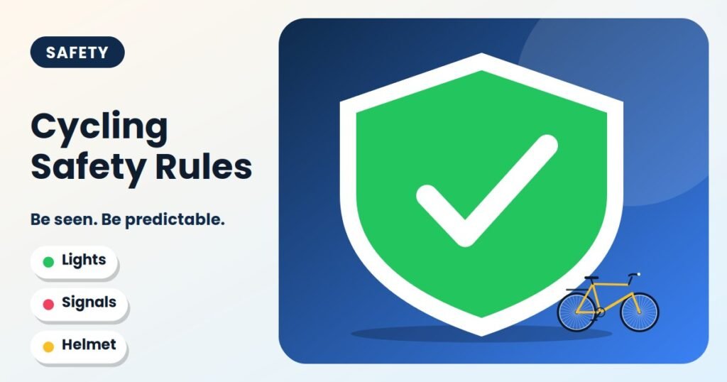 Green safety shield with a check mark and a bicycle