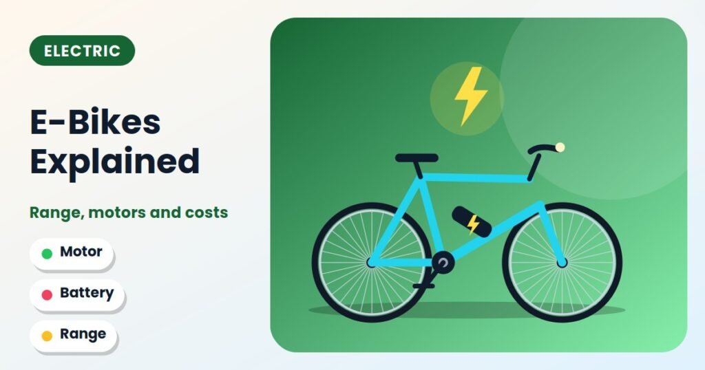 Electric bicycle with a battery on the frame and a lightning bolt