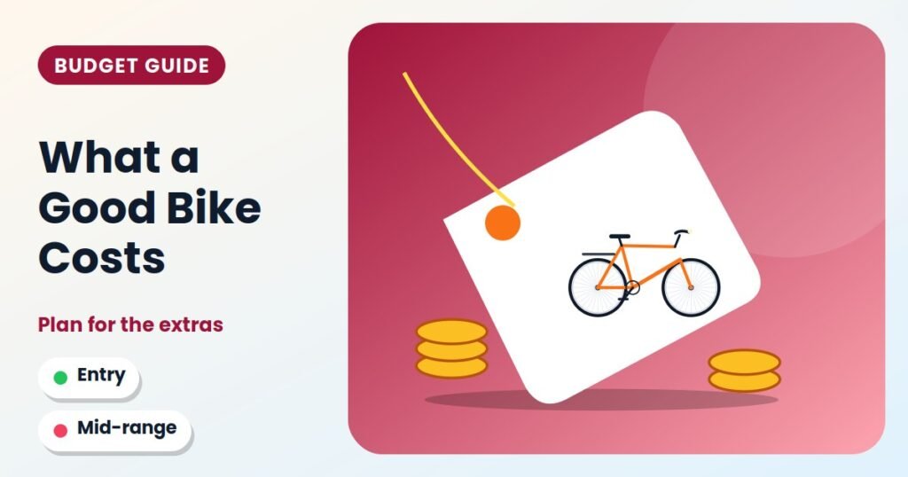 Price tag, coins and a bicycle illustrating bike budgets